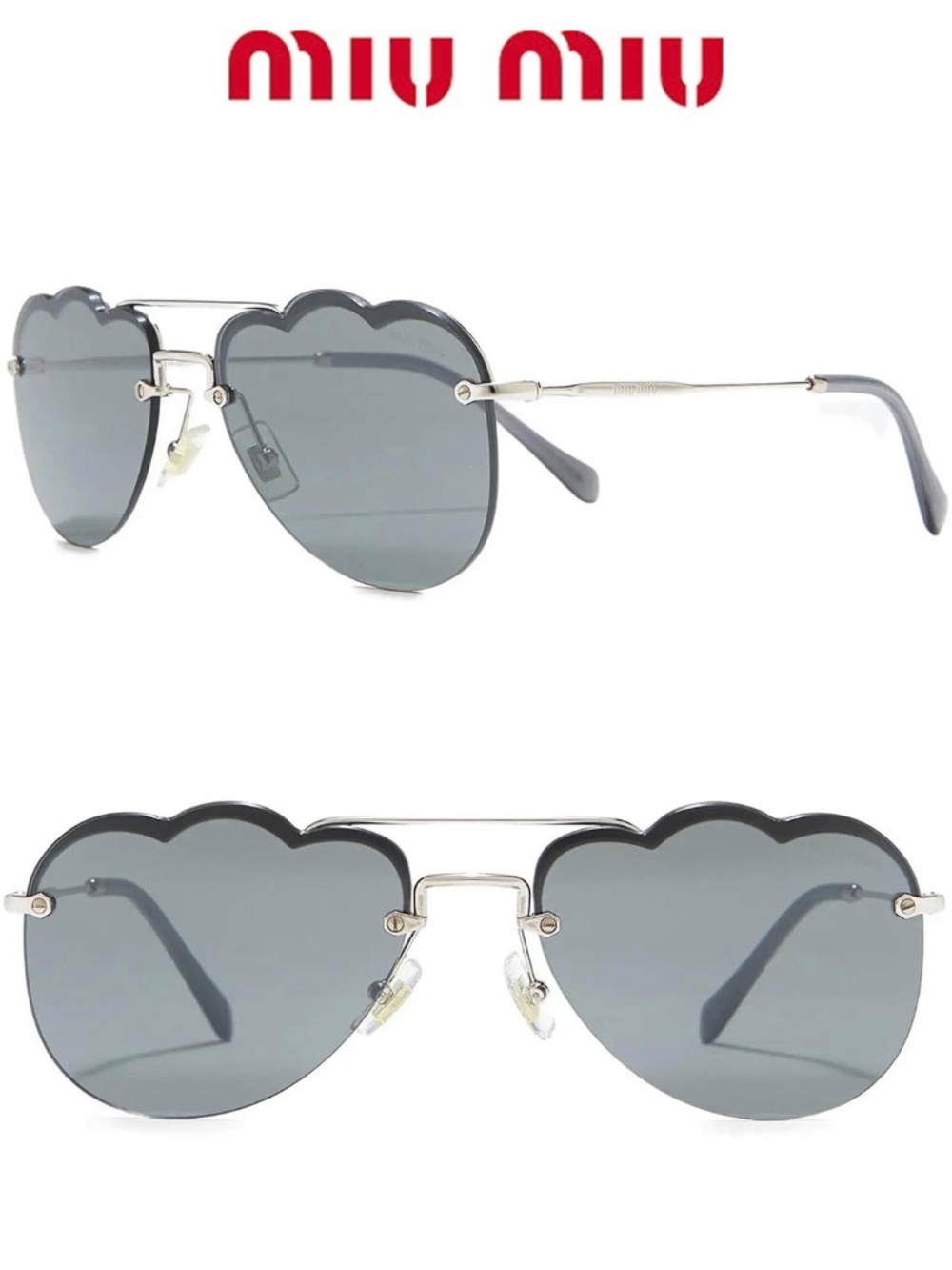 MIU MIU SMU56U 1BC-175 SILVER DARK GREY GEOMETRIC AVIATOR SUNGLASSES. 58mm